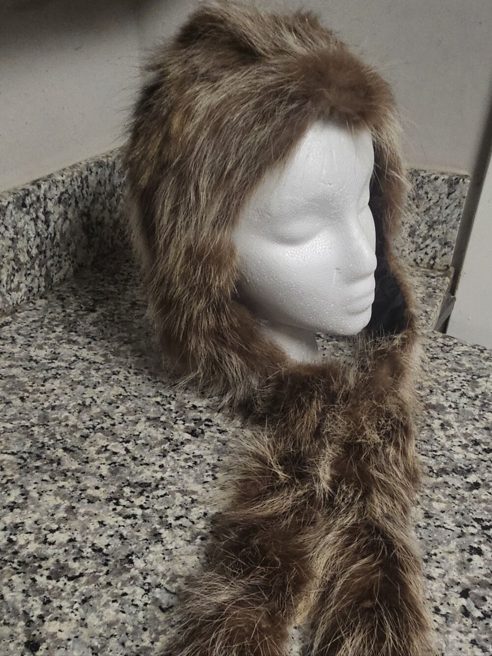 VTG Gottesman New York Genuine Brown Fur Trapper Aviator Hat Hooded Cap Scarf